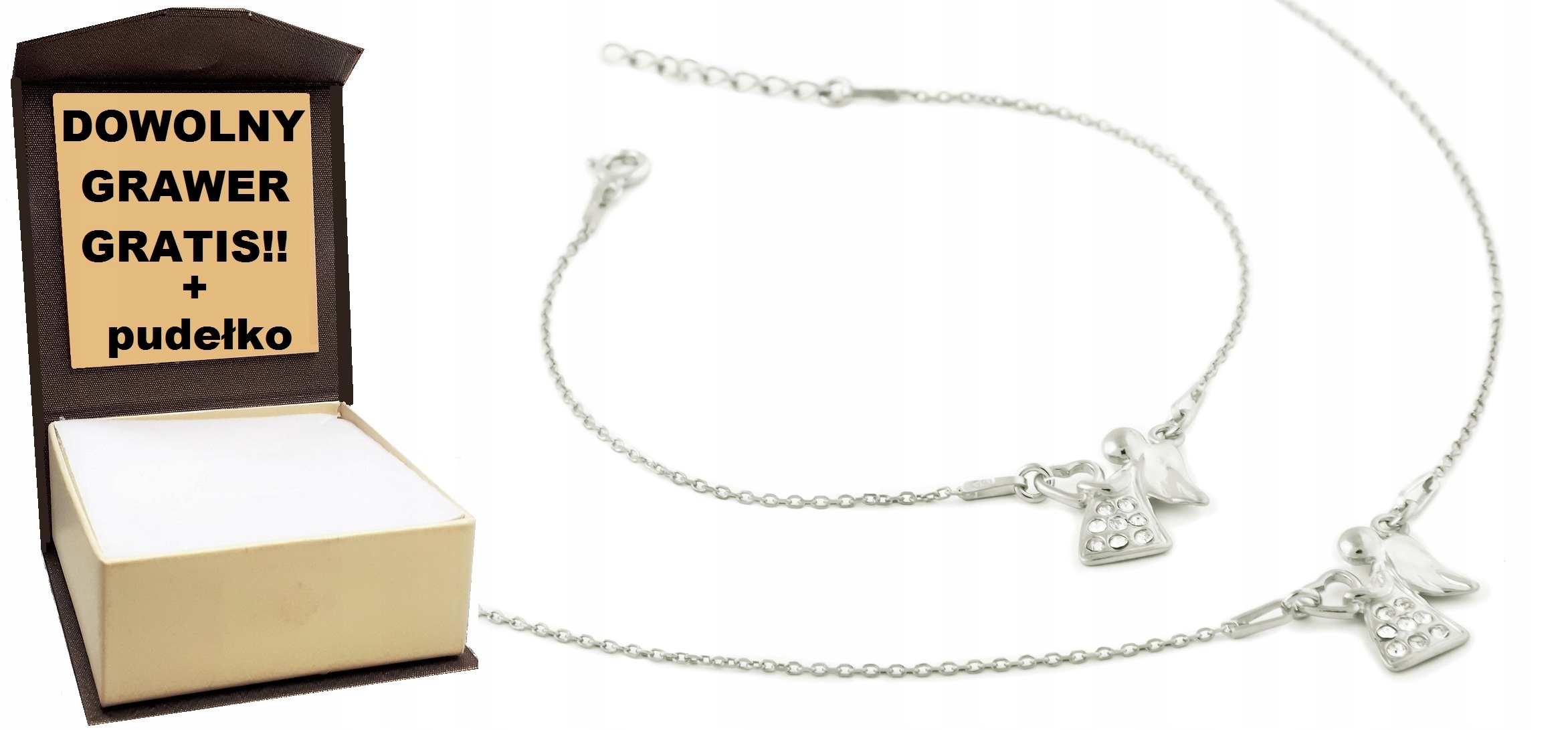 

Srebrny komplet Aniołek Swarovski komunia + Grawer