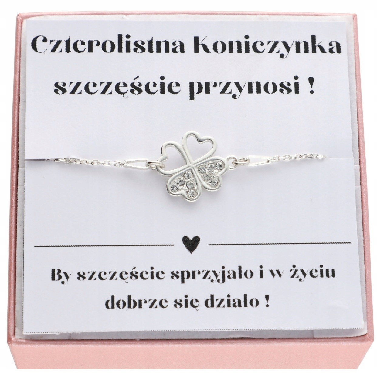 Srebrna bransoletka z koniczynką na szczęście Koniczynka Sentencja 925