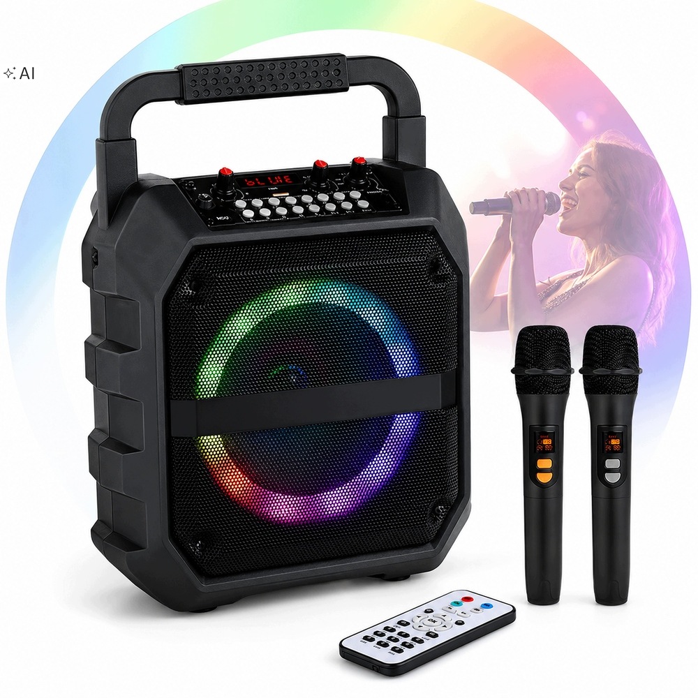 Karaoke Sada Led Reproduktoru A 2 Bezdrátových Mikrofonů K6S