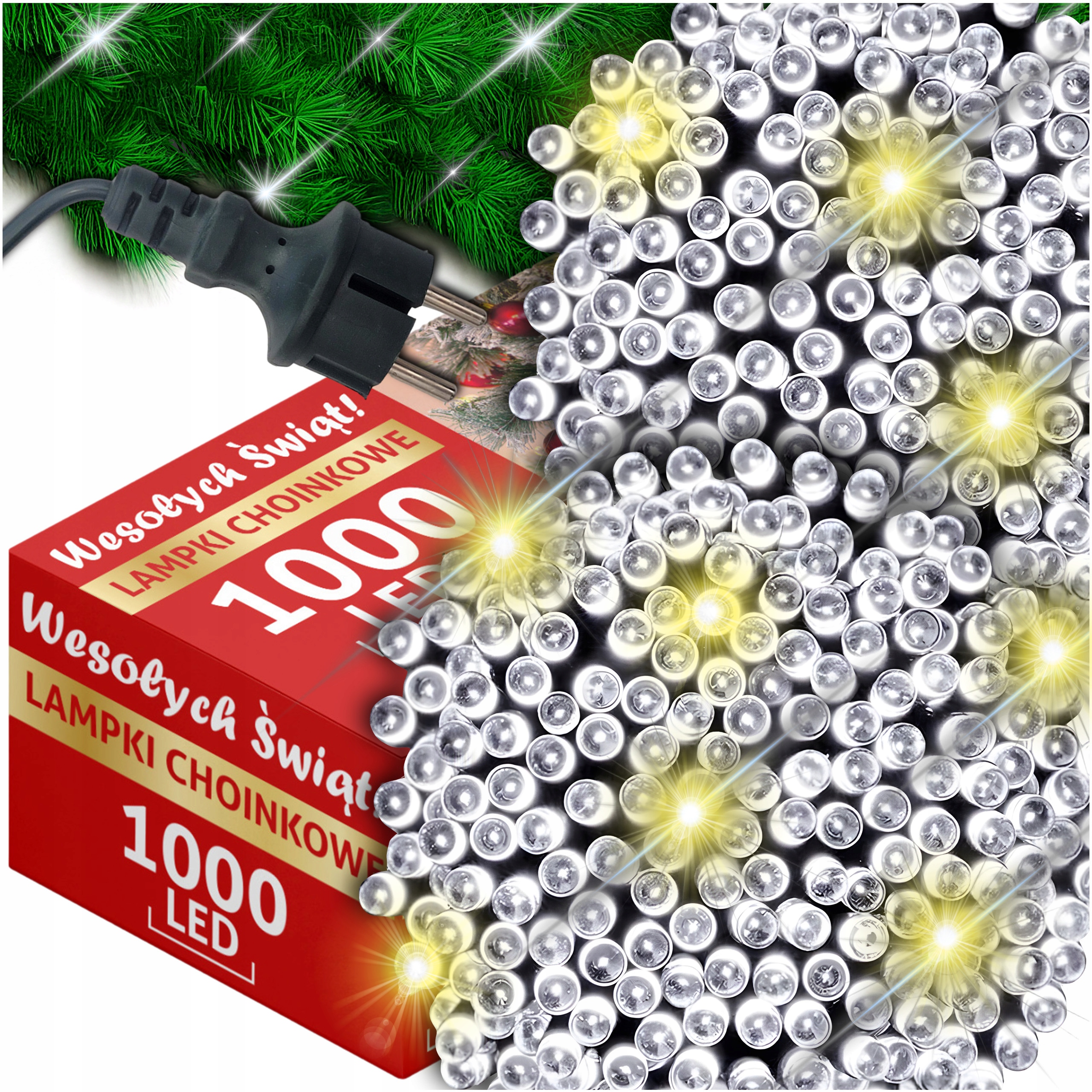 Vánoční Osvětlení Na Stromeček Bílá Studená 1000 Led Flash Wew/zew 67,5 Metru Na Vánoční Stromeček