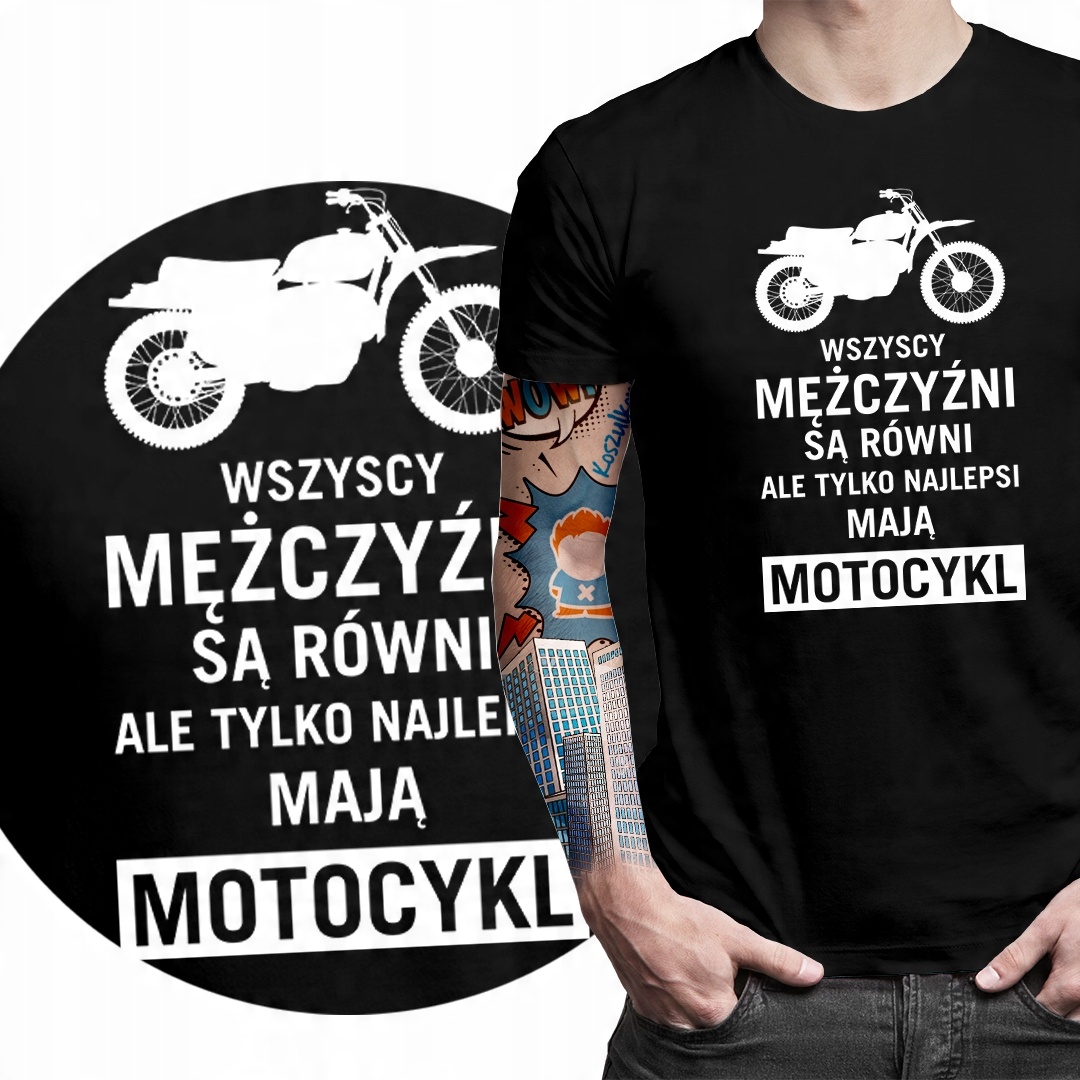 

Męska koszulka ze śmiesznym nadrukiem motocykl