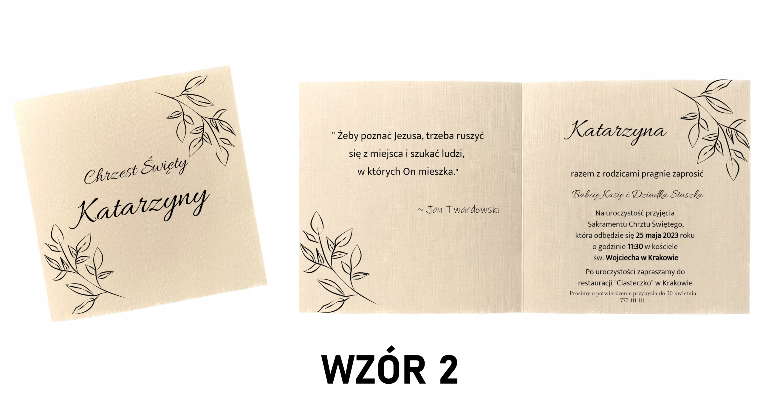 ZAPROSZENIE NA CHRZEST ŚWIĘTY PERSONALIZACJA Wysokość produktu 14.8 cm