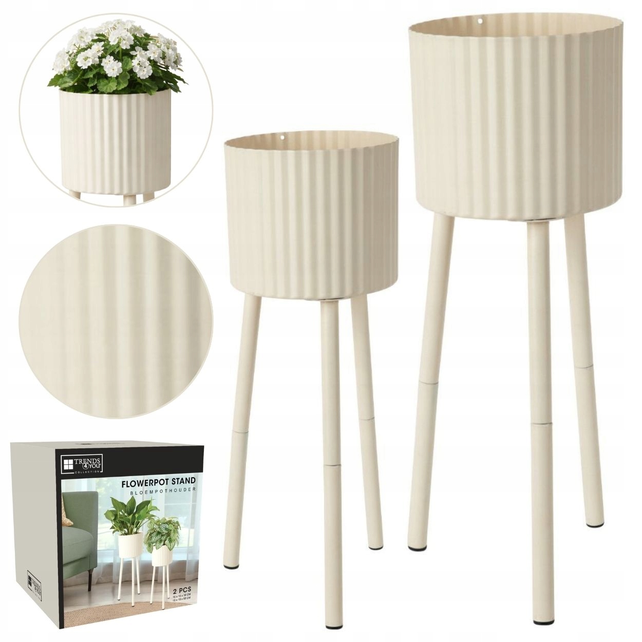 Set 2 Květináčů na Stojanech, bílé, Komplet květinových záhonů, stabilní, stylový
