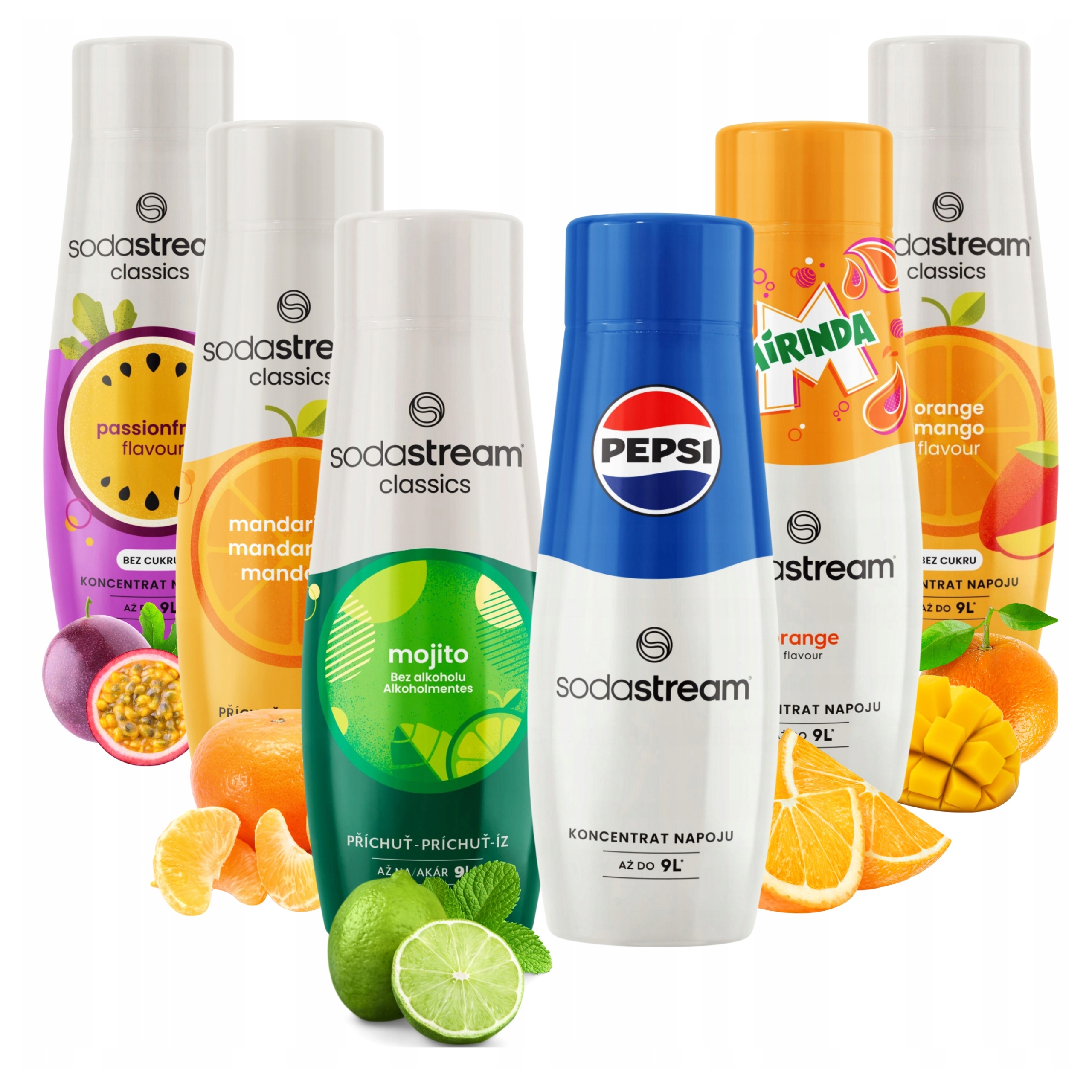 Sada Chuťových Pepsi Mirinda, Mango, Mandarinka, Mojito, Marakuja