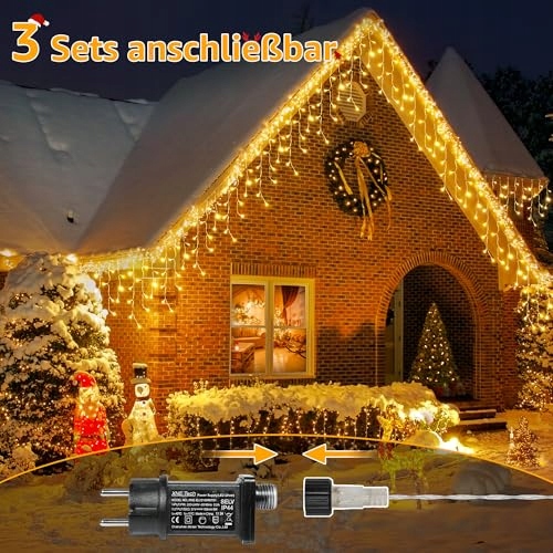 OLLNY WODOODPORNE LAMPKI ŚWIĄTECZNE GRILANDA 8 TRYBÓW 3.5M 352 LED — miniatura 9
