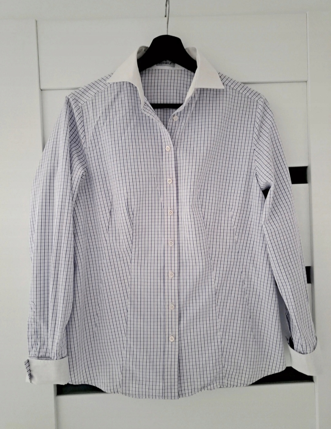 Biała koszula damska w fioletową kratkę Sobora XL Rozmiar XL