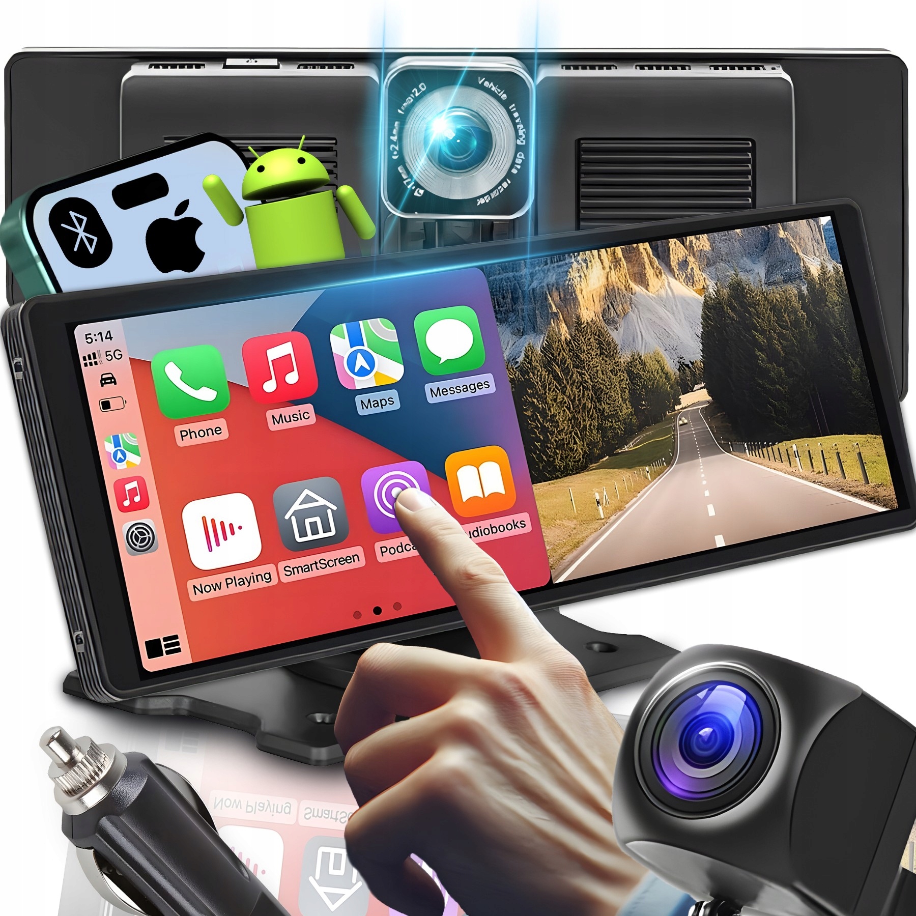 Rádioprehrávač Retoo, dotykový, Apple CarPlay, Android Auto, kamera