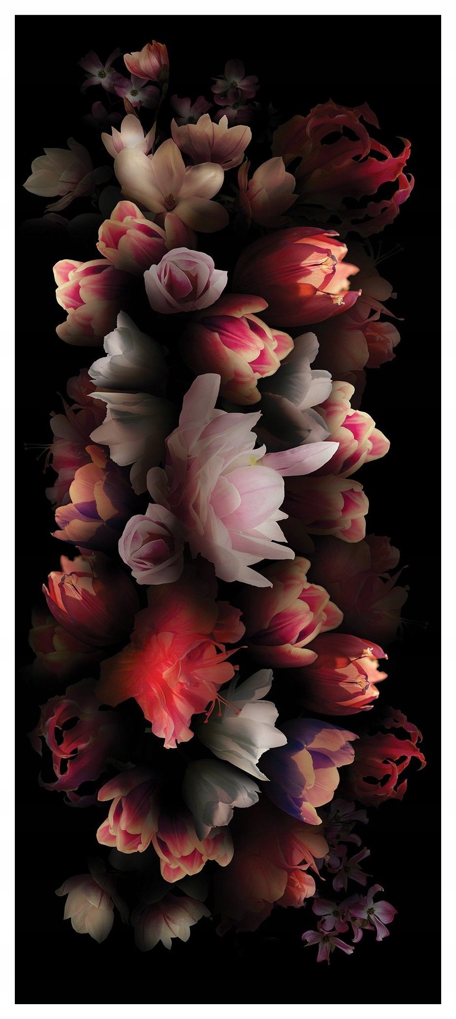 Samolepka Fototapeta Tulipány a Pivoňky kytice na tmavém pozadí 91x211