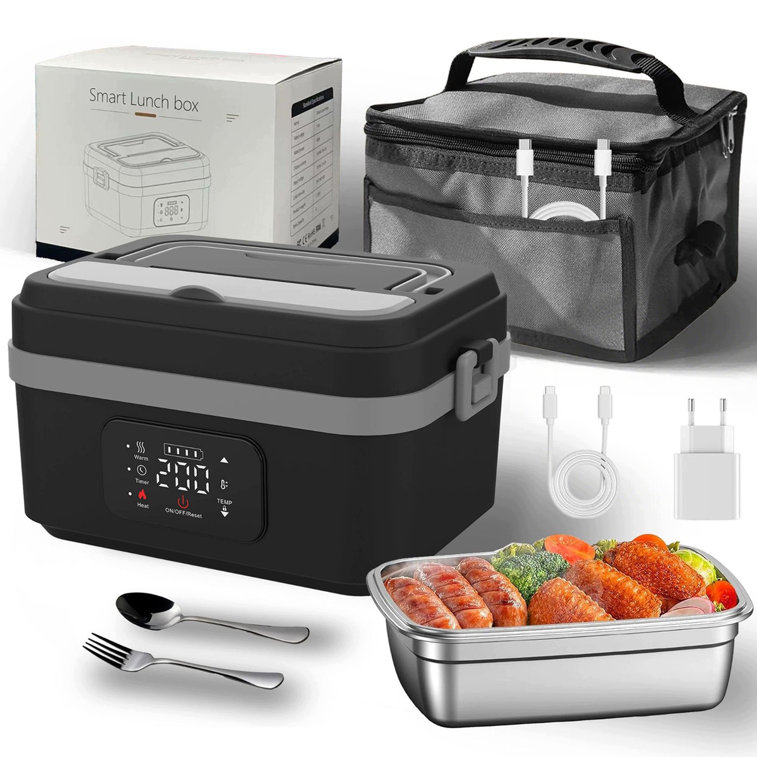 Lunch Box Vyhřívaná Nádoba Na Oběd Termoska 1 L Akumulátor Usb-c Taška