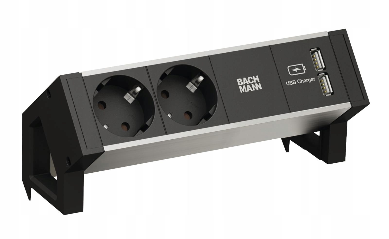 Bachmann Desk2 Alu Black 2X Schutzkontakt 1x USB-Charger