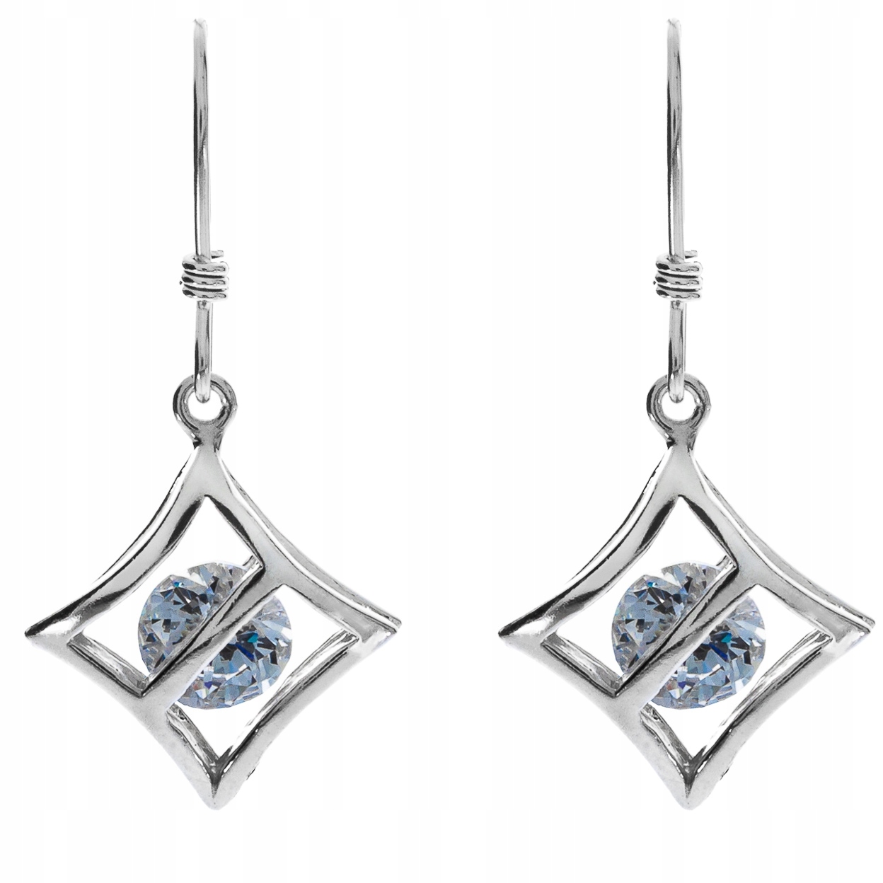 Závěsné Stříbrné Prostorové Náušnice PR.925 Romby