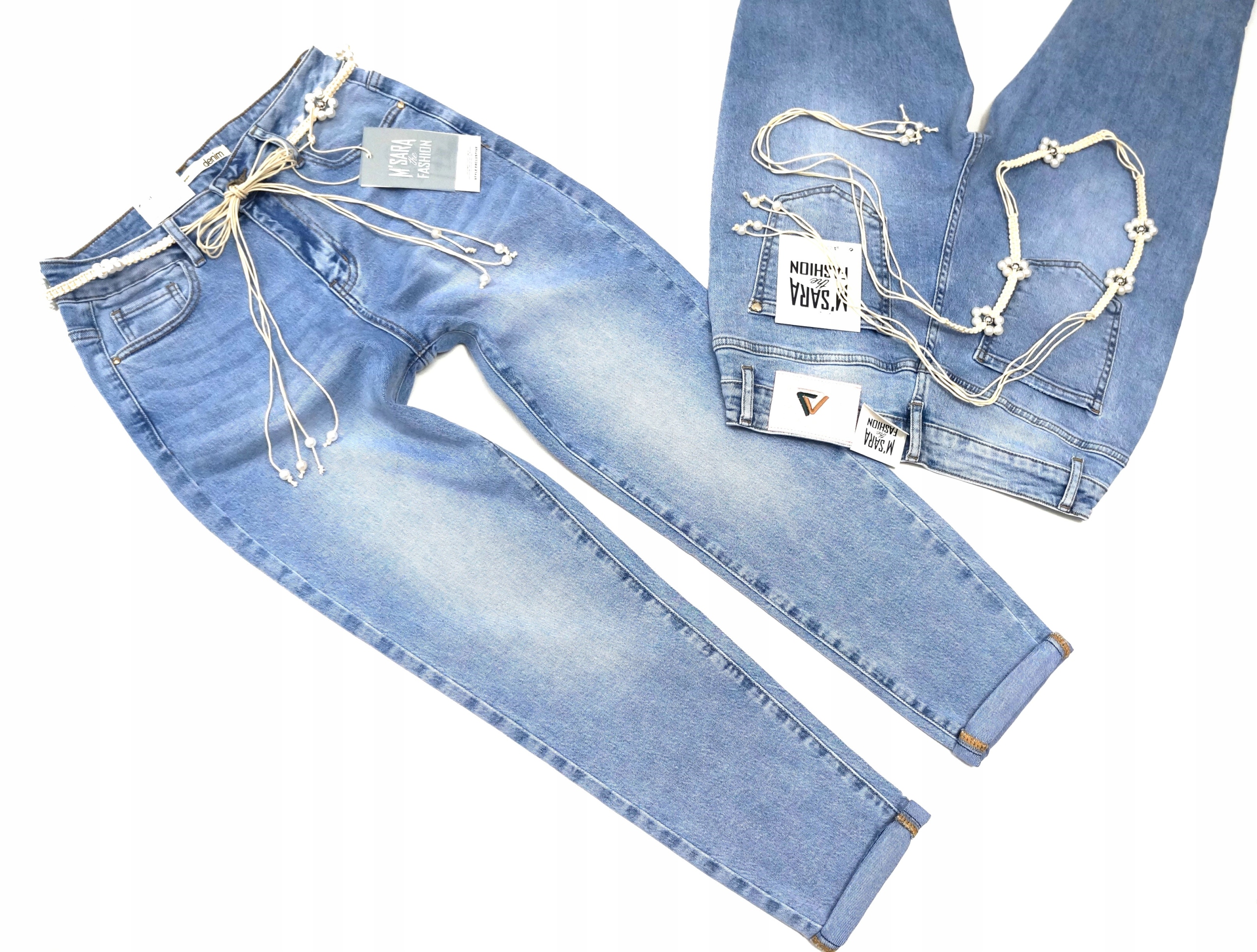 M.sara Modne Spodnie Jeansowe Mom Fit Luźniejsze Nogawki Przecierane 42 XL