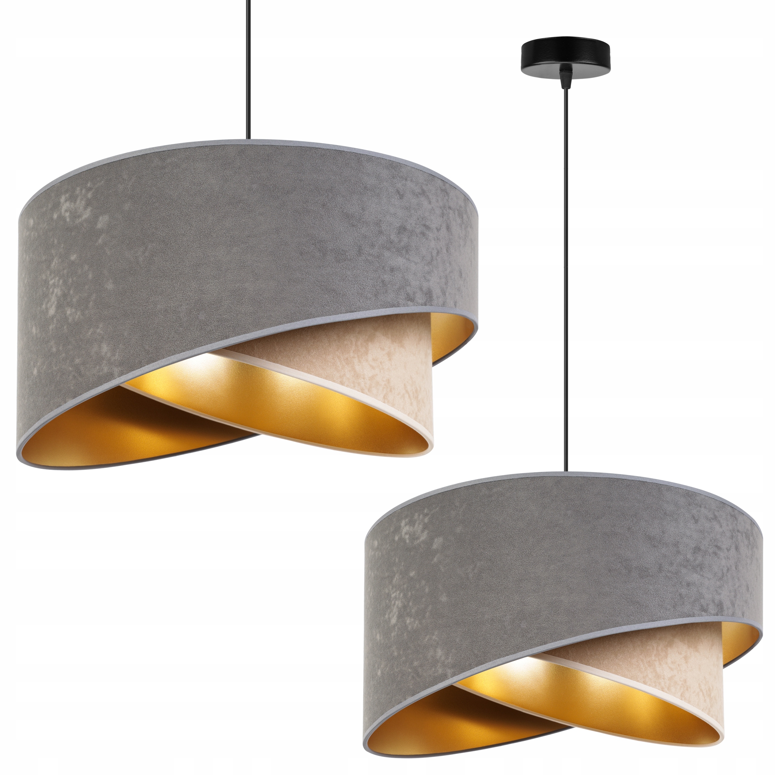 Szara lampa z abażurem i złotym wypełnieniem Mediolan do sypialni