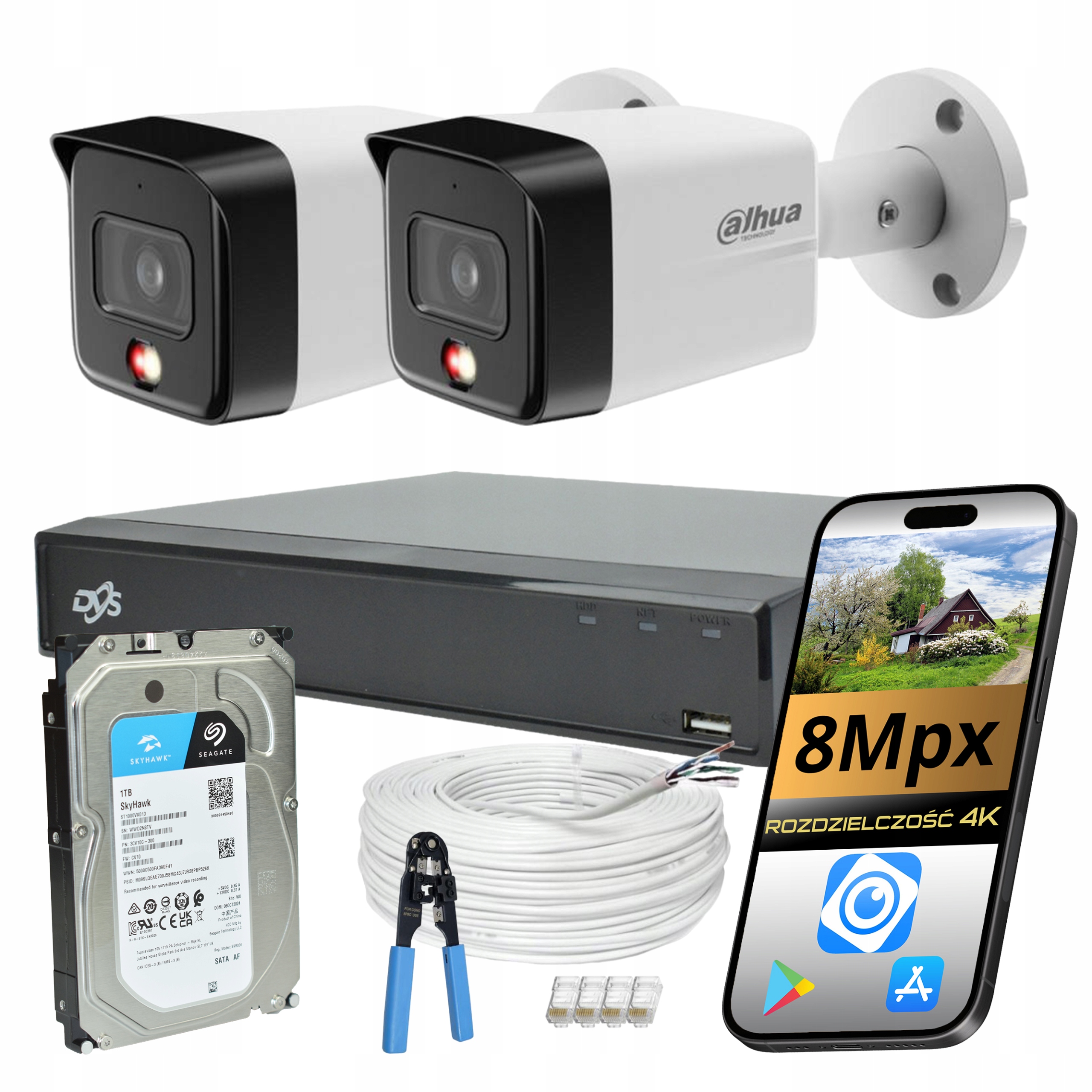 Sada Pro Monitorování Domu 2x Venkovní Ip Kamera Poe 8Mpx Dahua Ai Disk