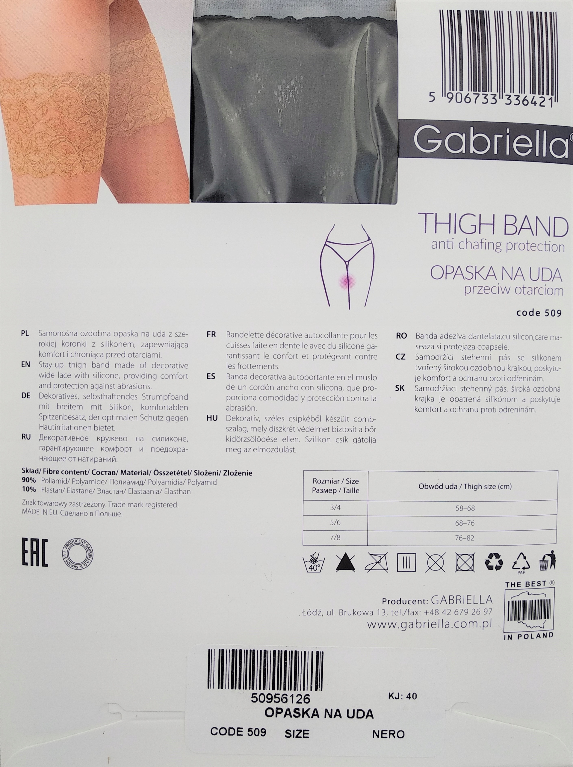 OPASKA NA UDA PRZECIW OTARCIOM KORONKA NERO 3/4 Marka Gabriella