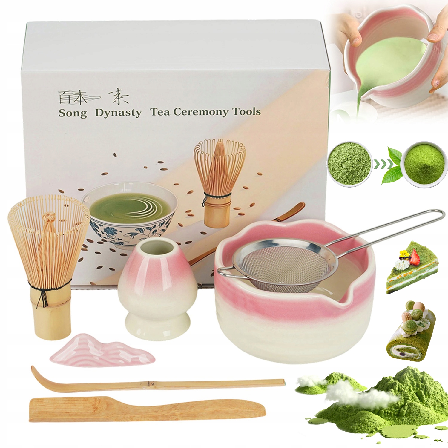 Zestaw Ceremonialny Do Matchy Czarka Miotełka Podstawka Łyżeczka 7 Szt