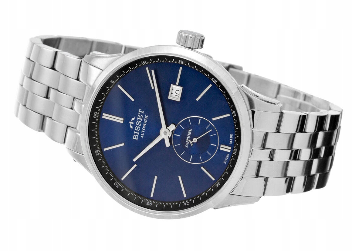 Elegantní Pánské Švýcarské Hodinky Bisset Bsmf 59 Stříbrné, Automatické