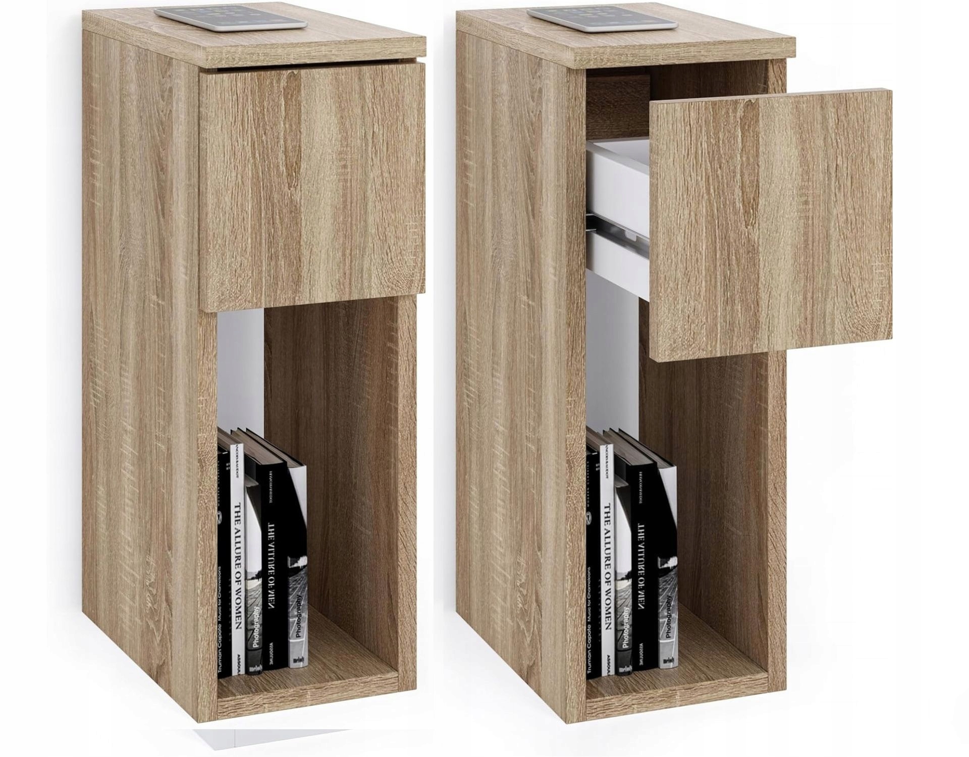 Nočné Stolíky Úzka Skrinka So Zásuvkou A Poličkou, rozmery: 20x30x55 Jednoduchá Montáž