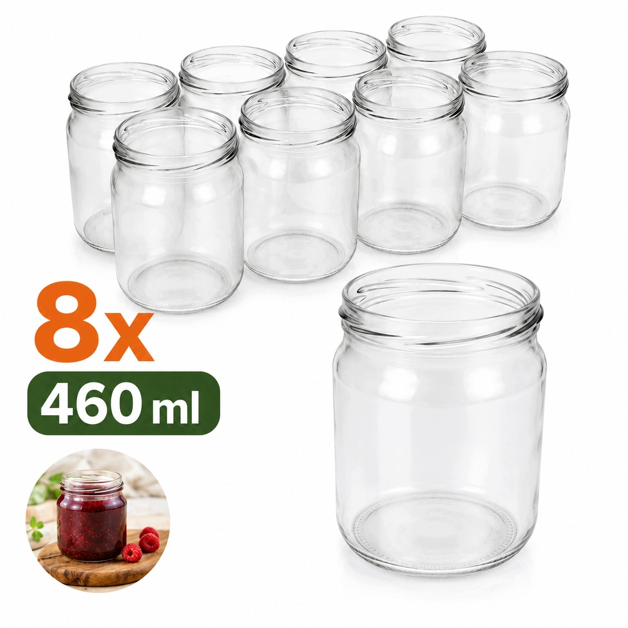 8 x Słoiki 460ml Bez Zakrętek FI82 Szklane Na Przetwory Ogórki Miód 0,46L