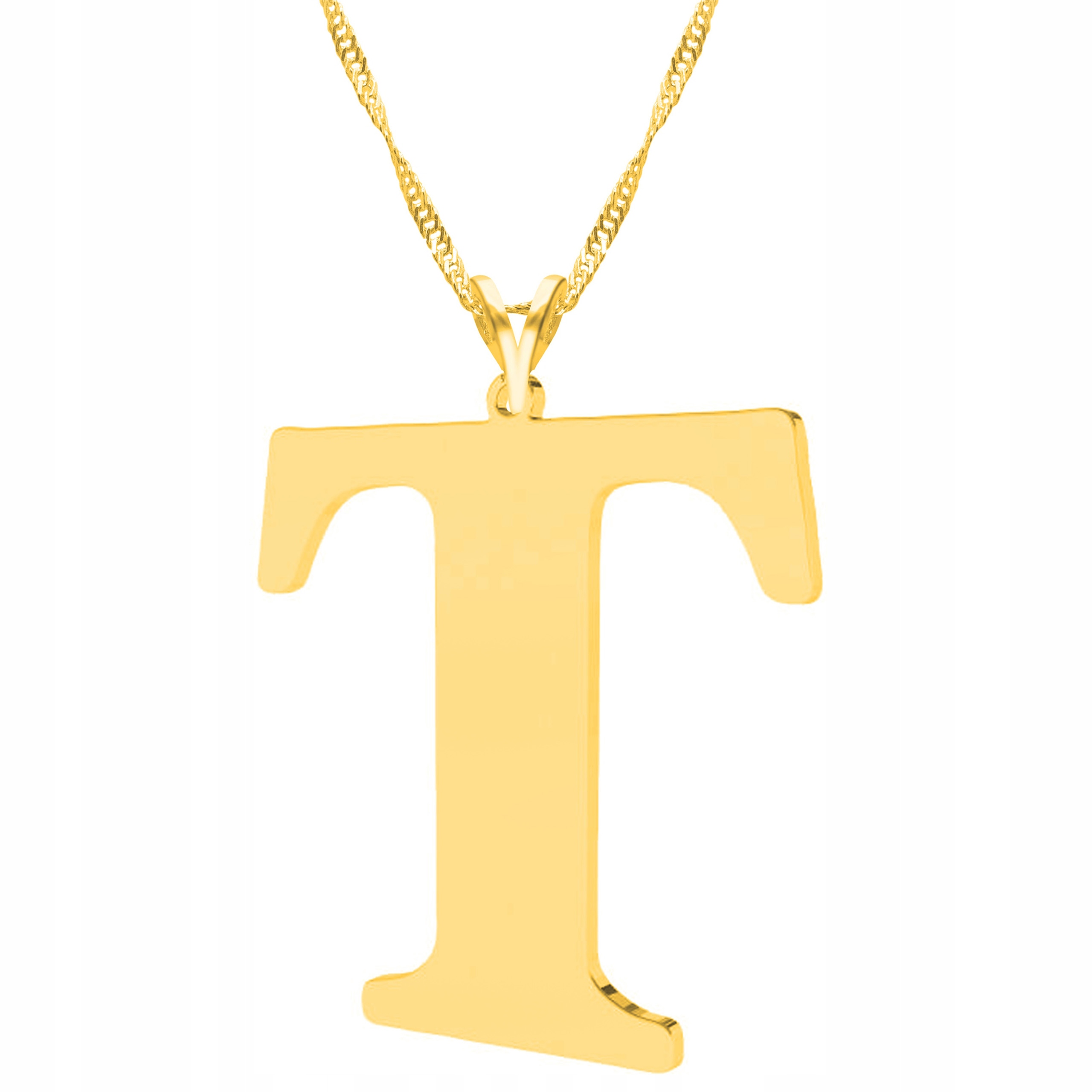 Zlatý náhrdelník s velkou písmenkou a velkým písmenem Letter Iniciál T Stříbro 925
