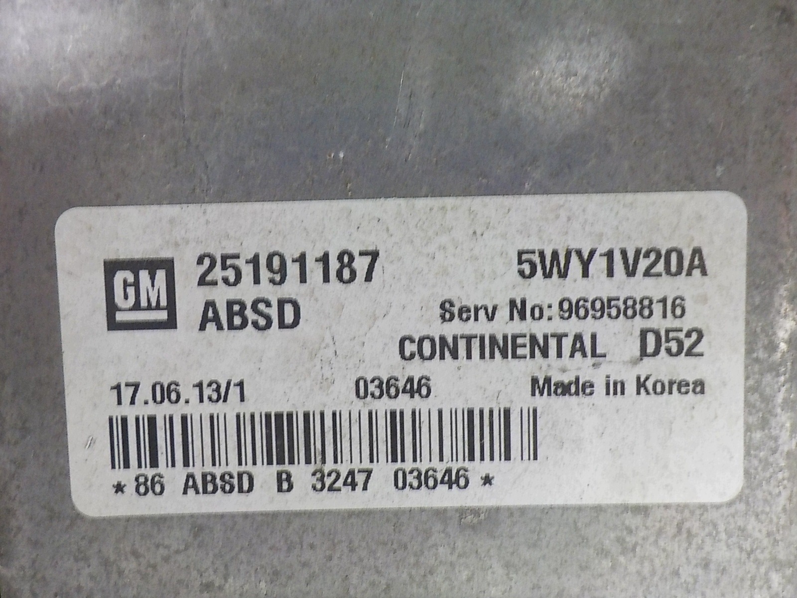 CHEVROLET SPARK computer control unit 5WY1V20A 25191187