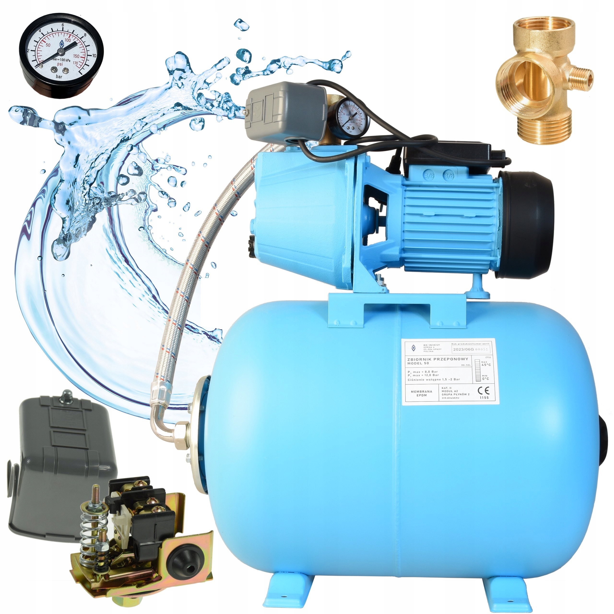 Pumpa SET60 Na Vodu Zahradní Hydrofor 50L Hydroforová sada 370W Výkonná