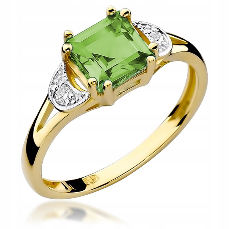 Zlatý Prstýnek pr585 s Olivínem a Brilianty