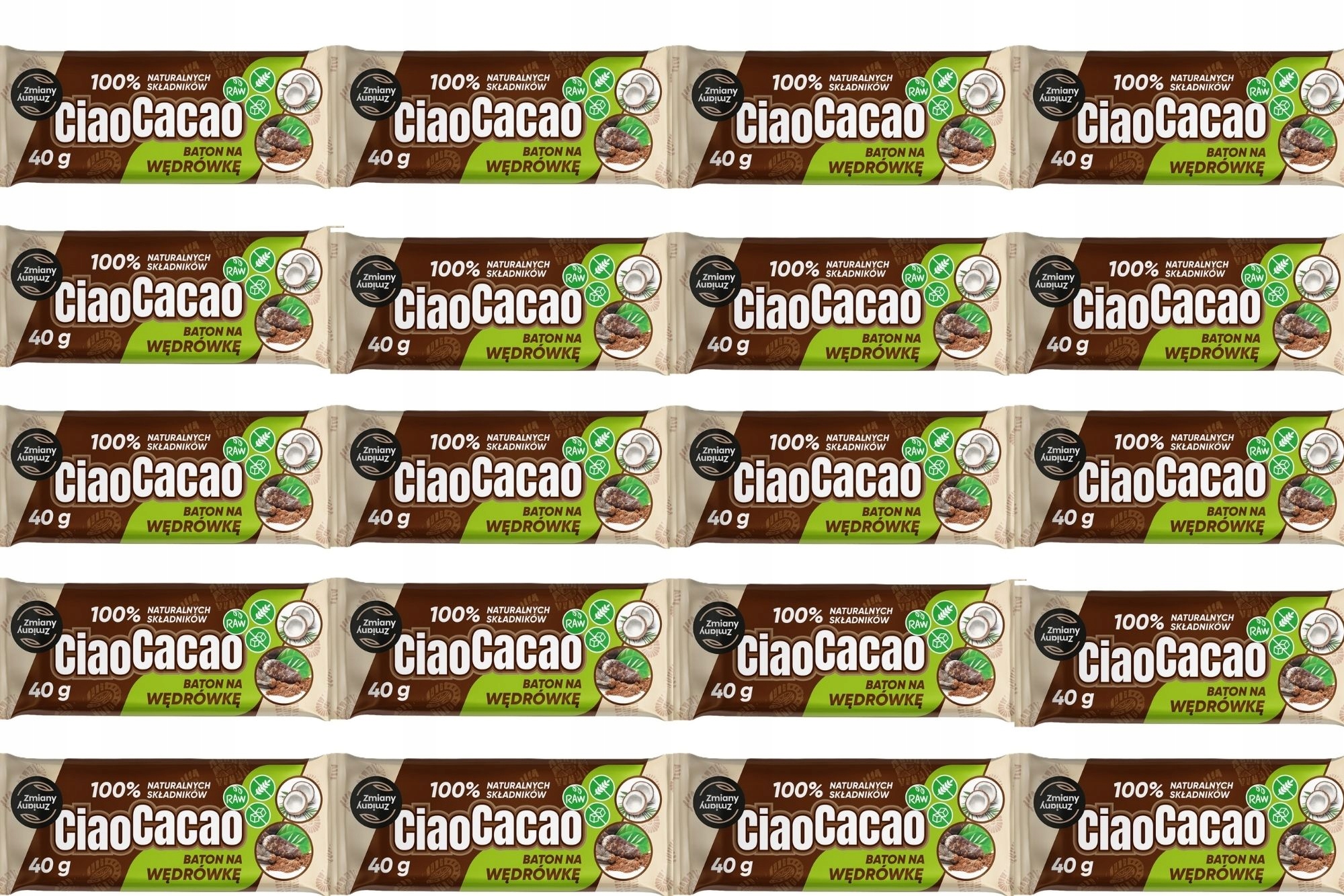 Levně Sada 20 x čokoládová tyčinka s kokosem Ciao Cacao bez cukru 40 g