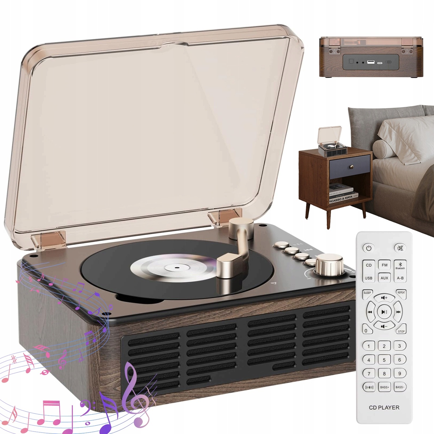 Rádio Aux Usb Fm MP3 Přenosný Přehrávač CD Reproduktor Bluetooth