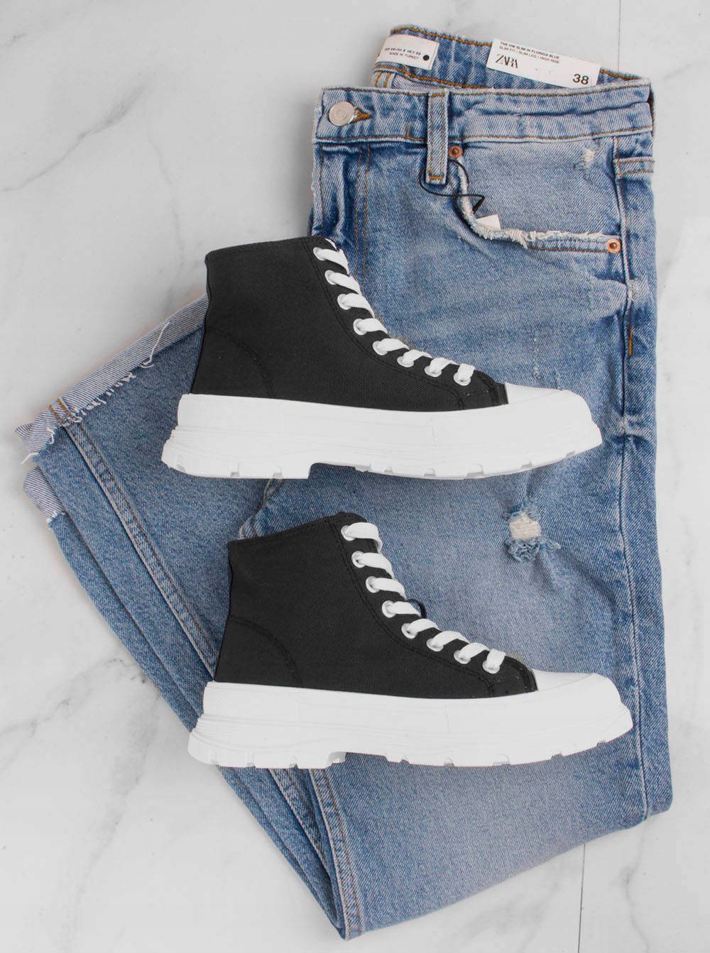 CZARNE WYSOKIE TRAMPKI PALLADI PLATFORMA 37 Wzór dominujący bez wzoru