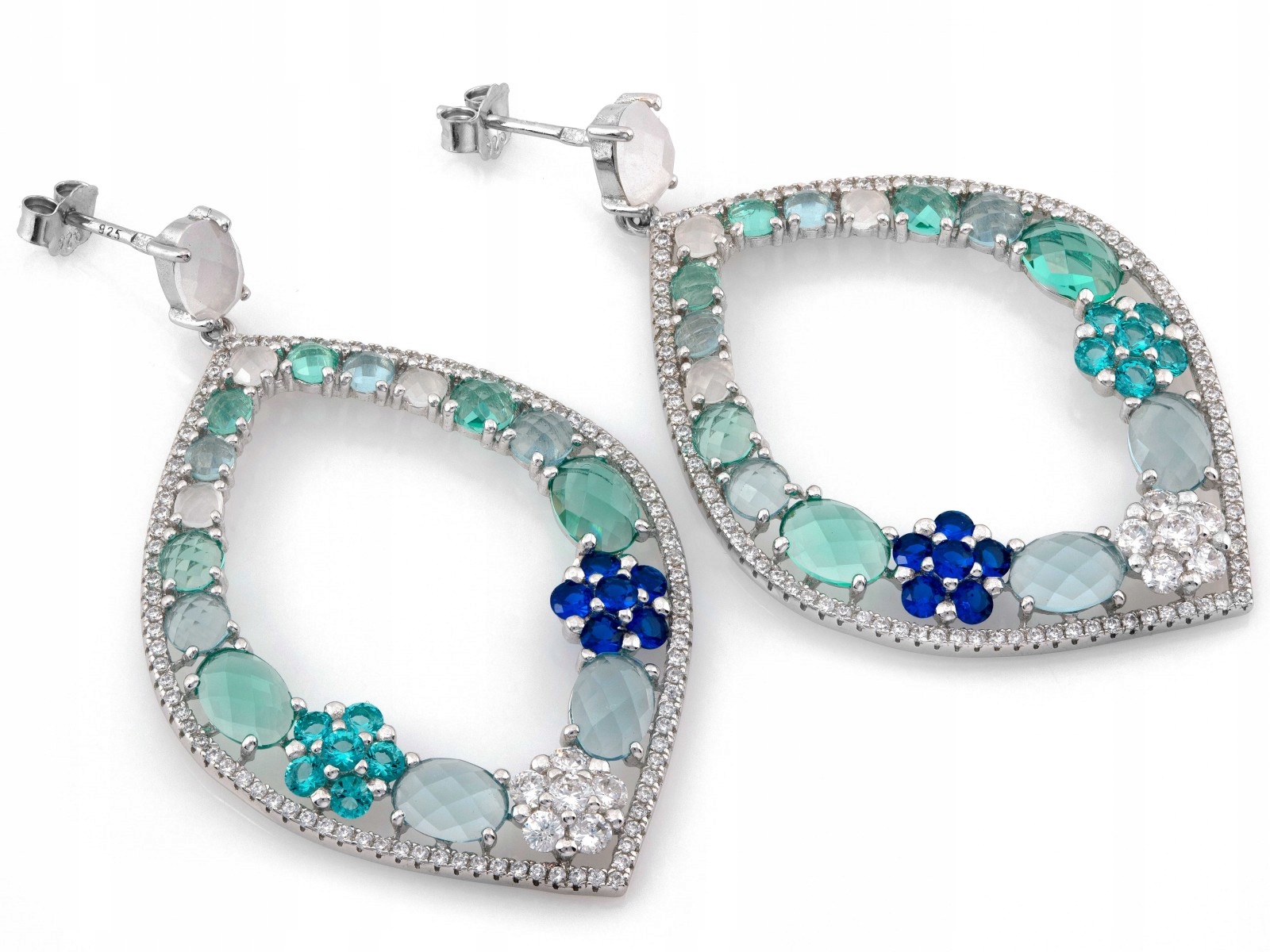 Elegantní stříbrné náušnice visící na 925 modrých zirkony 11.95 g dárek