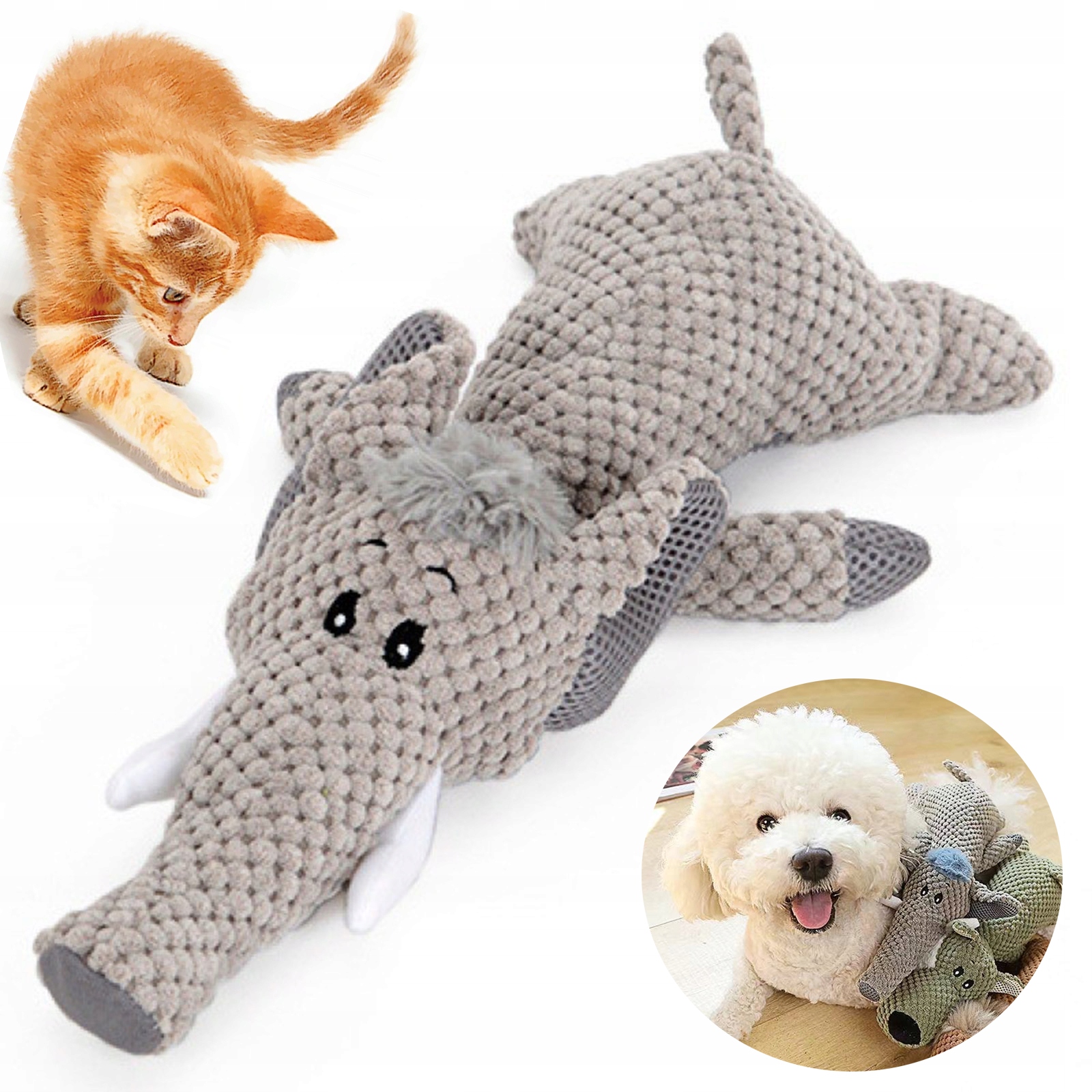 Levně Hračka Pro Psa Plyšový Slon Se Zvukem K Pokousání I Pro Kočky 41,5 CM Odolná