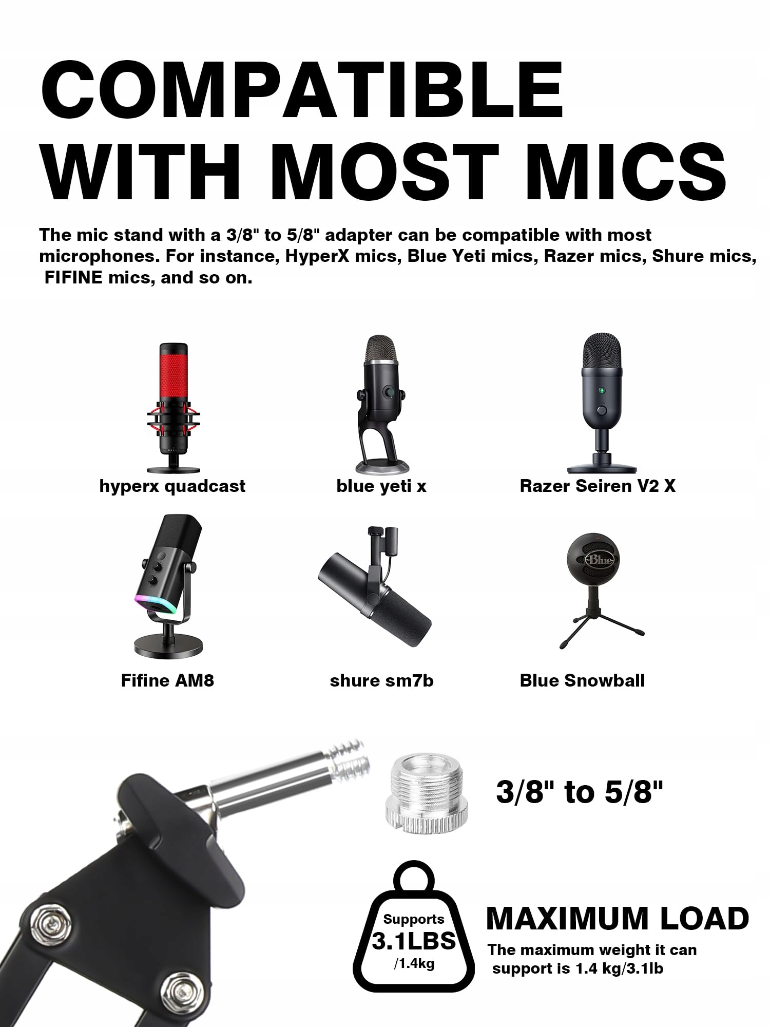 YOUSHARES Niski Profil Ramię Mikrofonowe Kompatybilne z Blue Yeti — miniatura 3