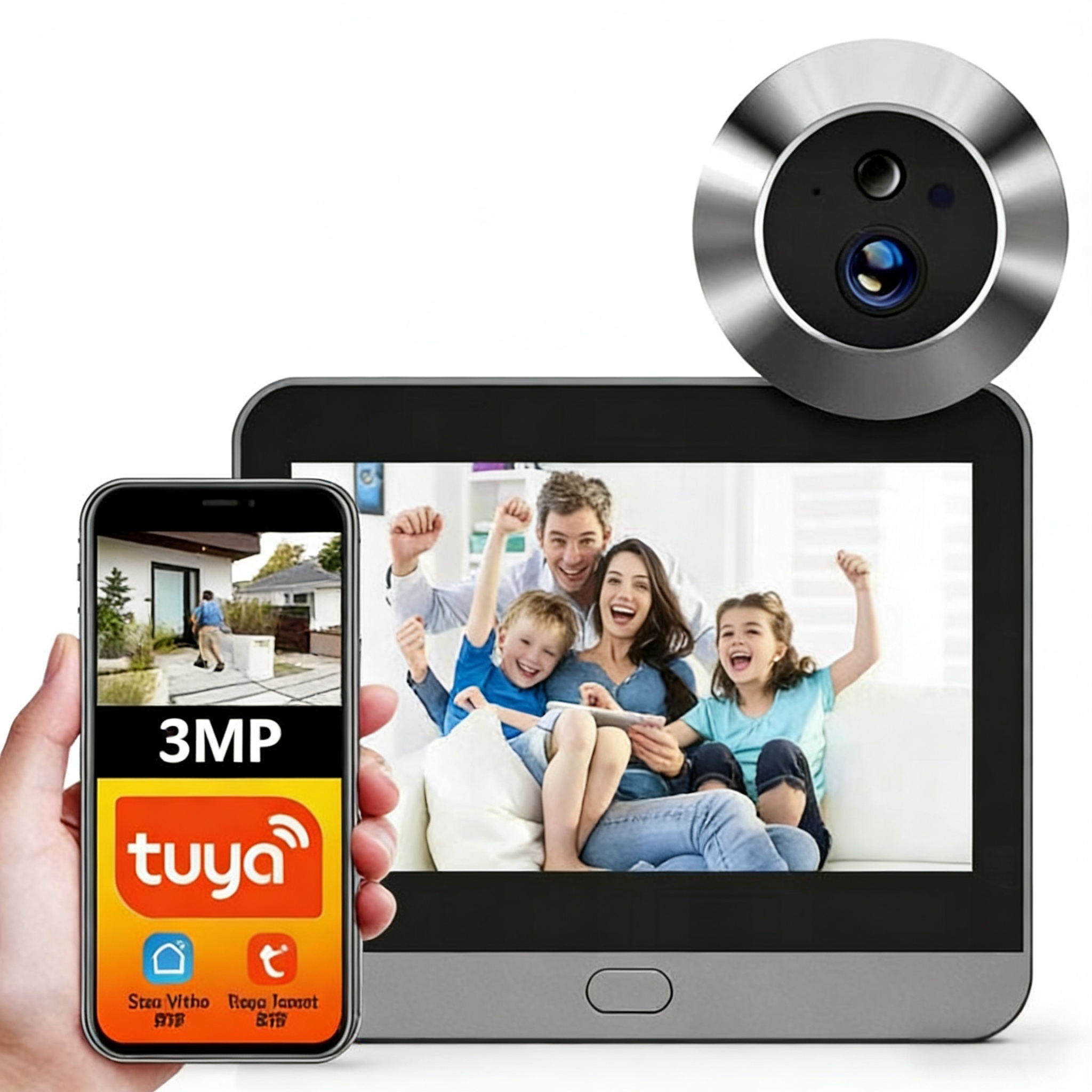 Kukátko Full Hd WiFi kamera Tuya s videotelefonem 5000 mAh