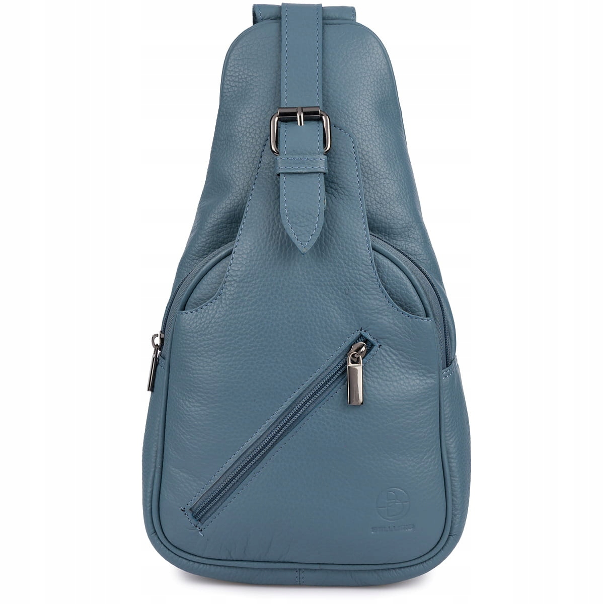Plecak miejski crossbody damski skórzany szaroniebieski