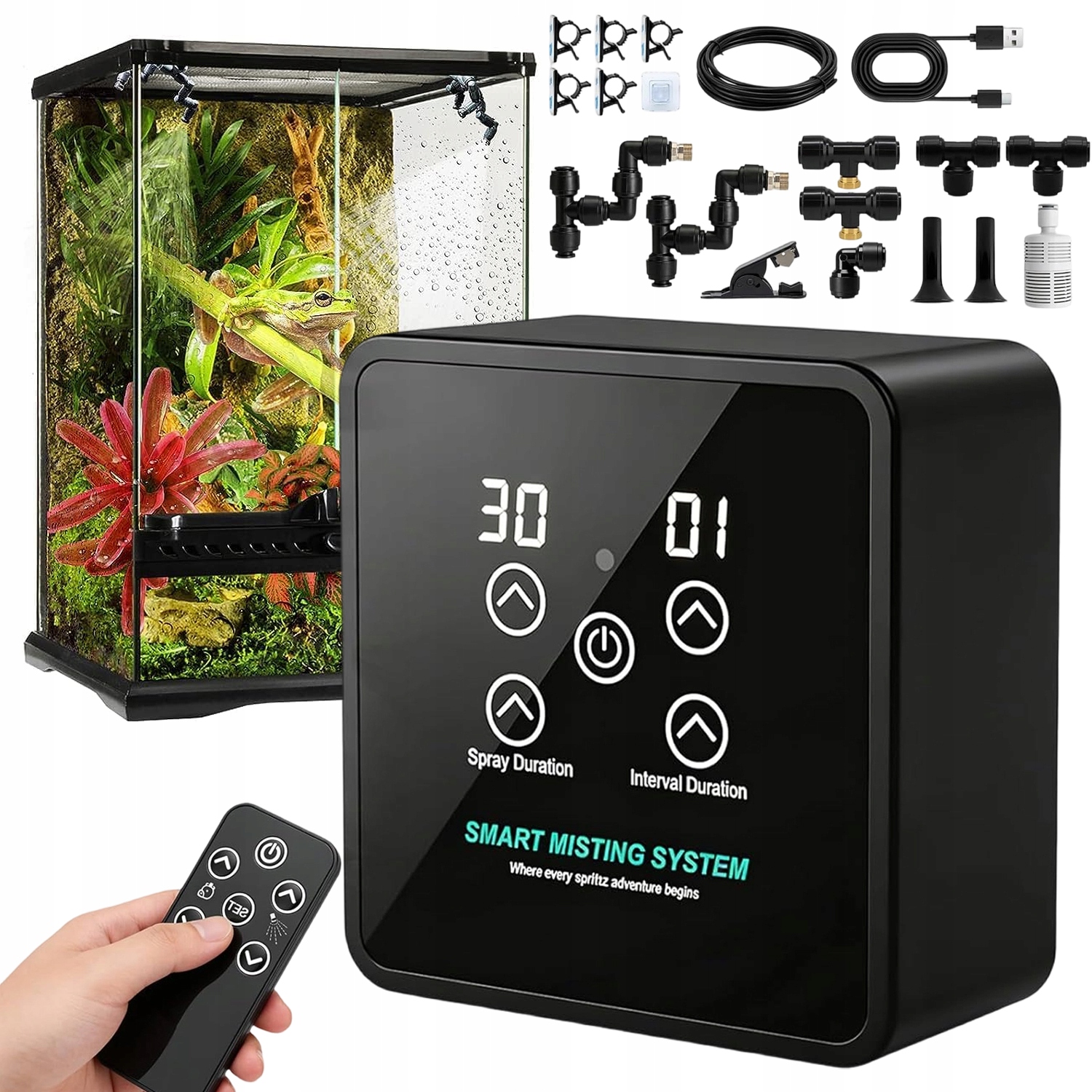 Inteligentní Zavlažovač Do Terária S Časovačem, 2 Trysky 360, Tichý Pro Obojživelníky