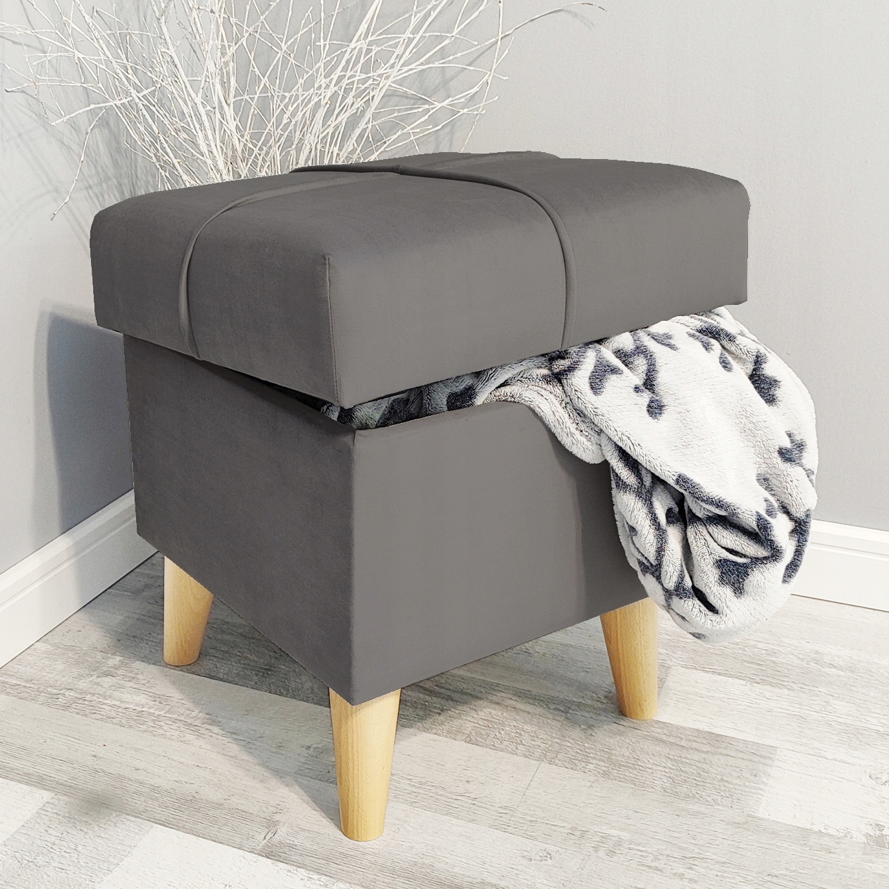 Taburet S Úložným Prostorem A Úložným Prostorem, Otevíratelná Podnožka, Kufřík, Grafitová Skříň