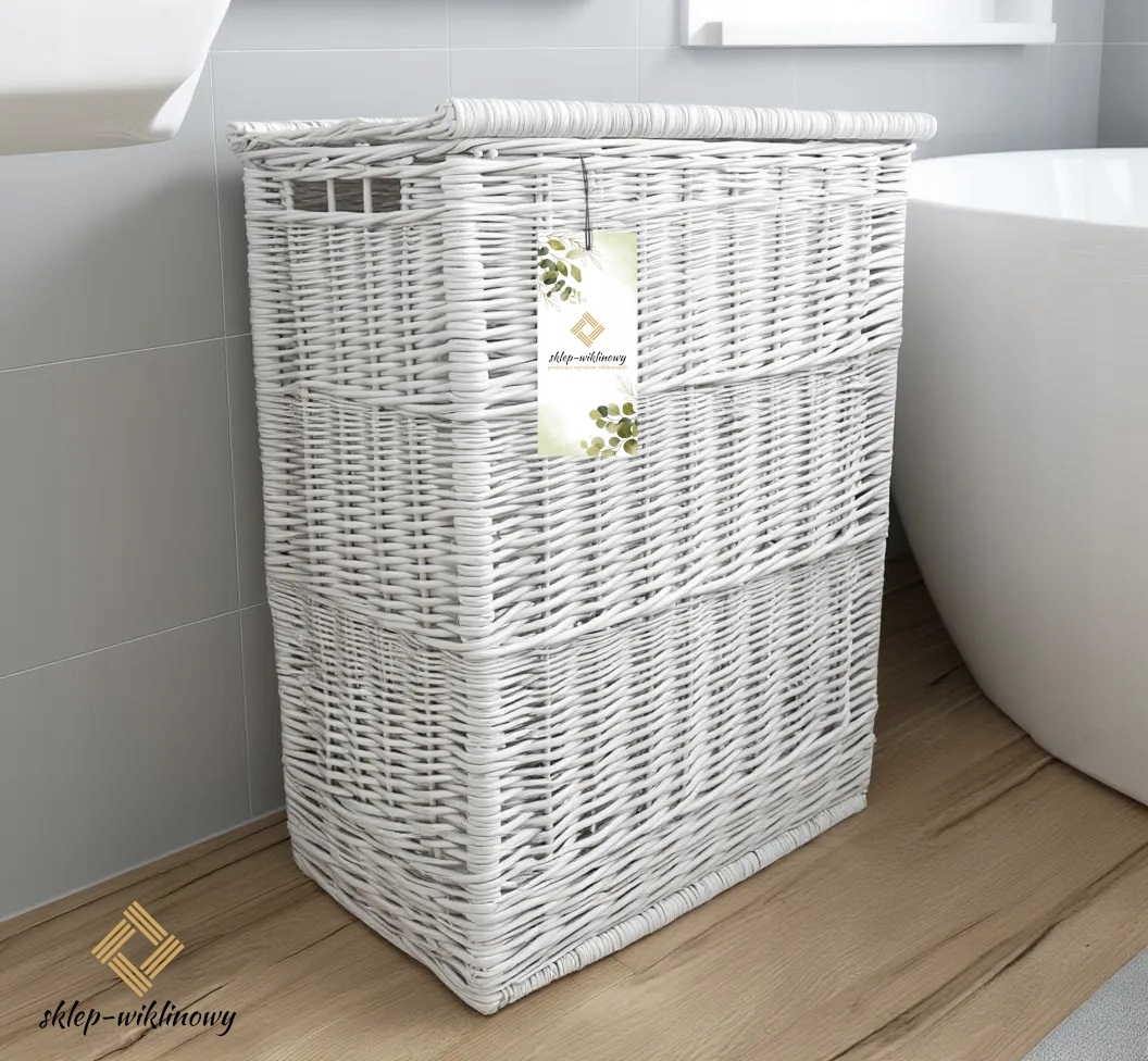 Kontejner Koš Bílý Na Prádlo Proutěný kufr 50x30 H65 cm Polský