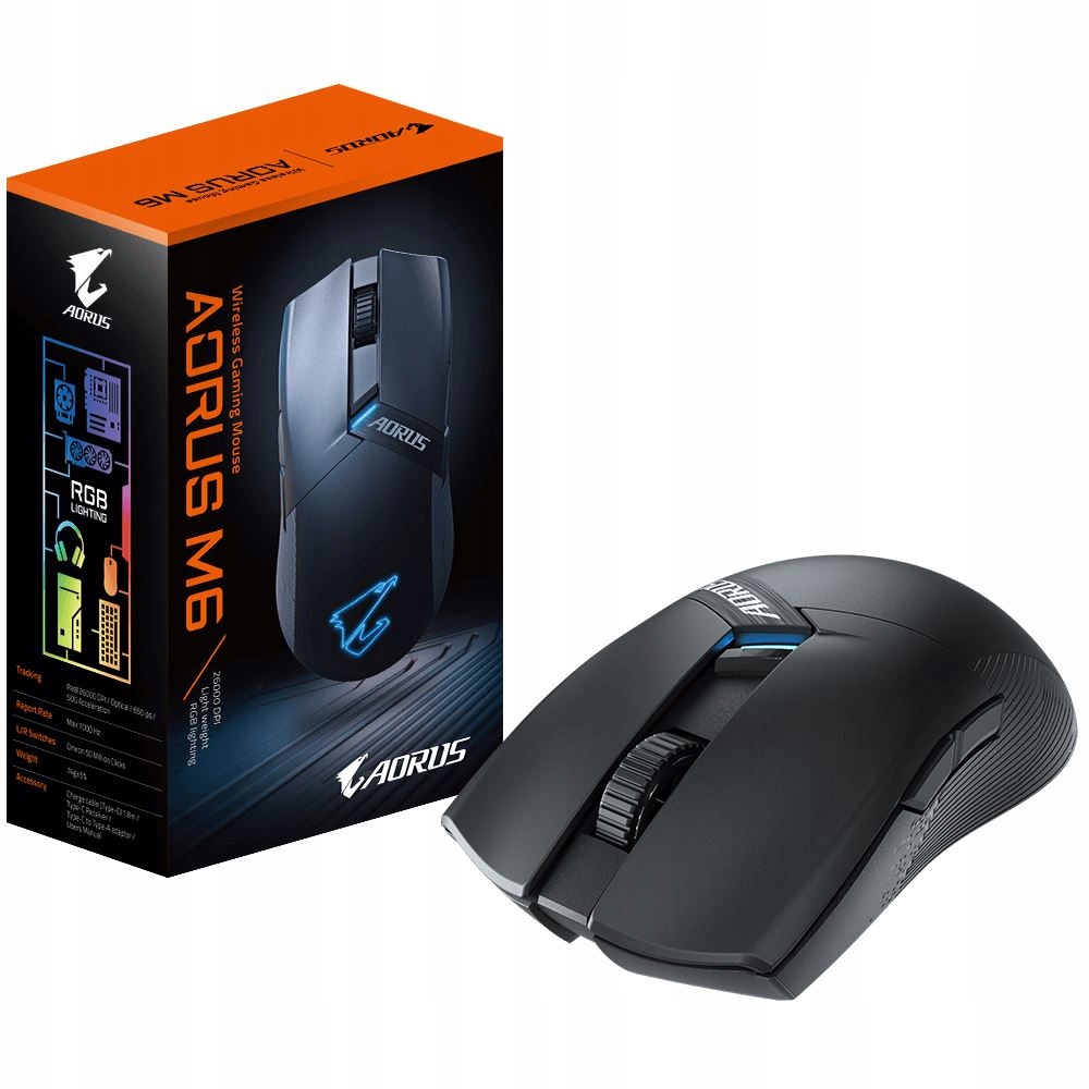 Gigabyte Herní myš Aorus M6, Bezdrátová 2.4GHz, Usb-c, černá Gm-aorus…