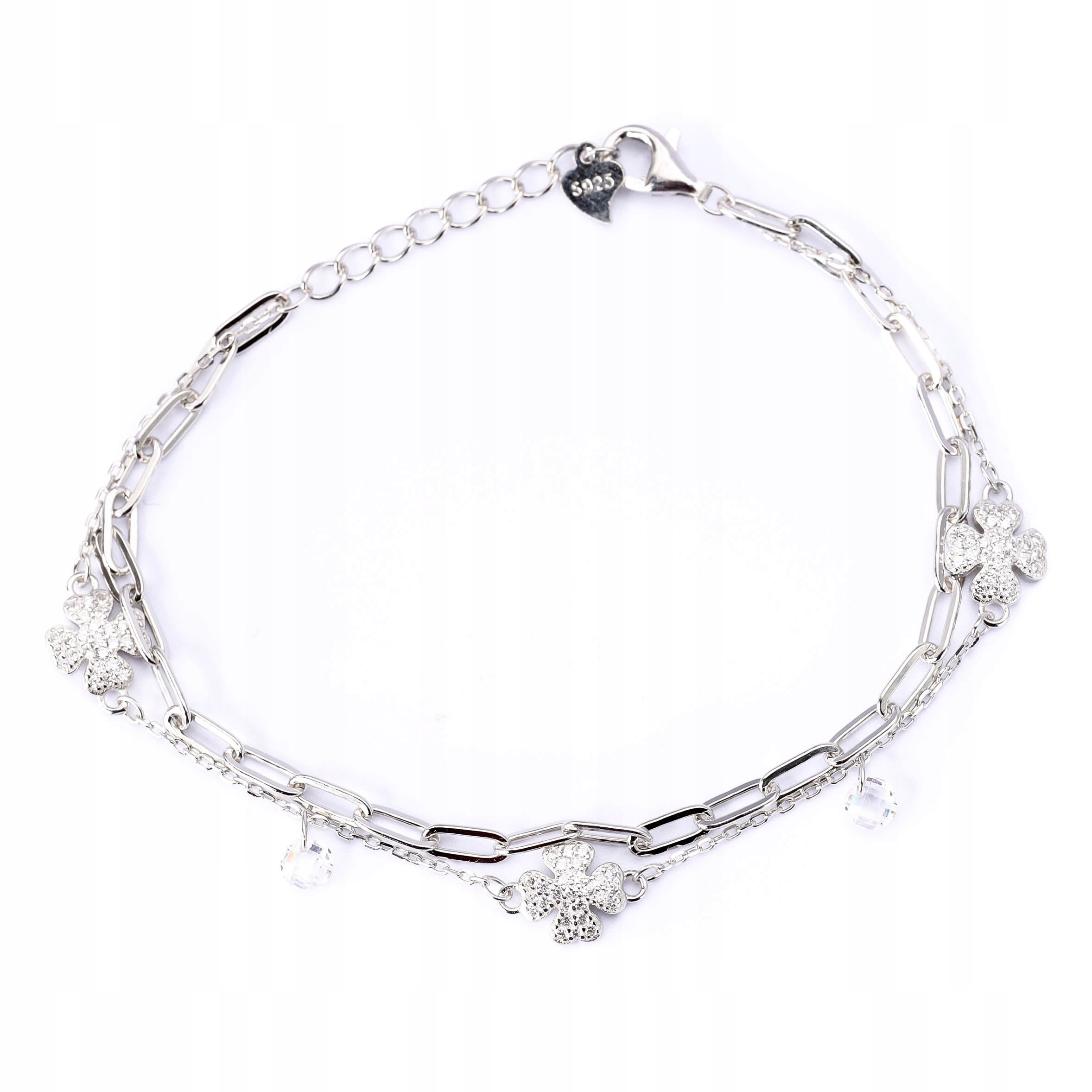 Stříbrný dvojitý náramek s čtyřlístkem