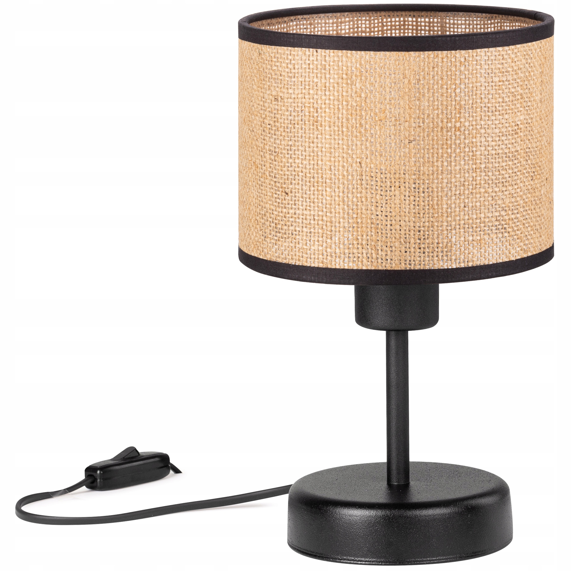 Lampka biurkowa stołowa nocna Rustykalna mini Abażur Juta beżowy czarny