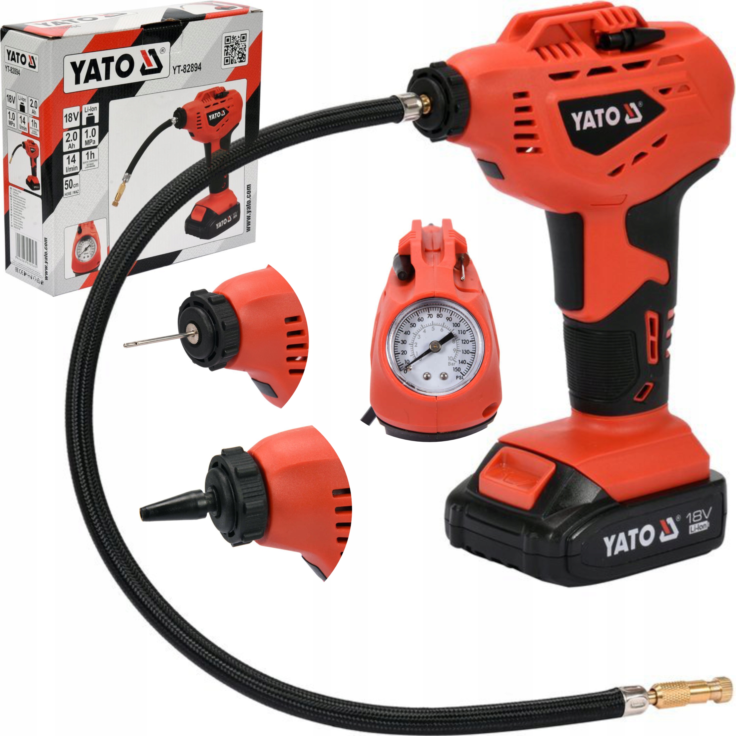 YATO PISTOLET DO POMPOWANIA AKUMULATOROWY KOMPRESOR 18V 2Ah YT-82894 YATO