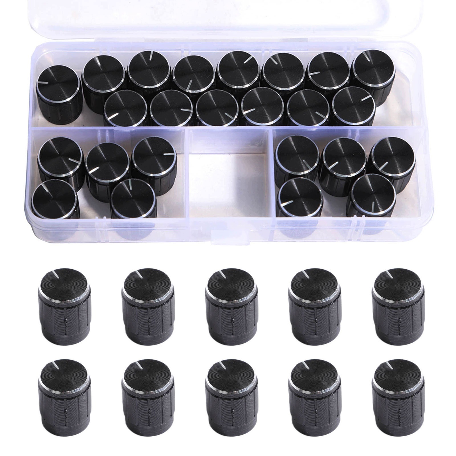 Gałka Potencjometru 6mm Metalowa Czarna 16,2x14,2mm Zestaw 24 sztuki