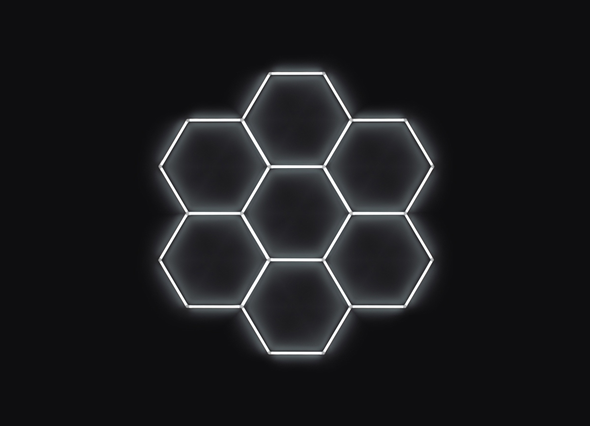 Escape6 Kompletné Led hexagónové svietidlo biele 4500 K, 7 elementov 238x252cm