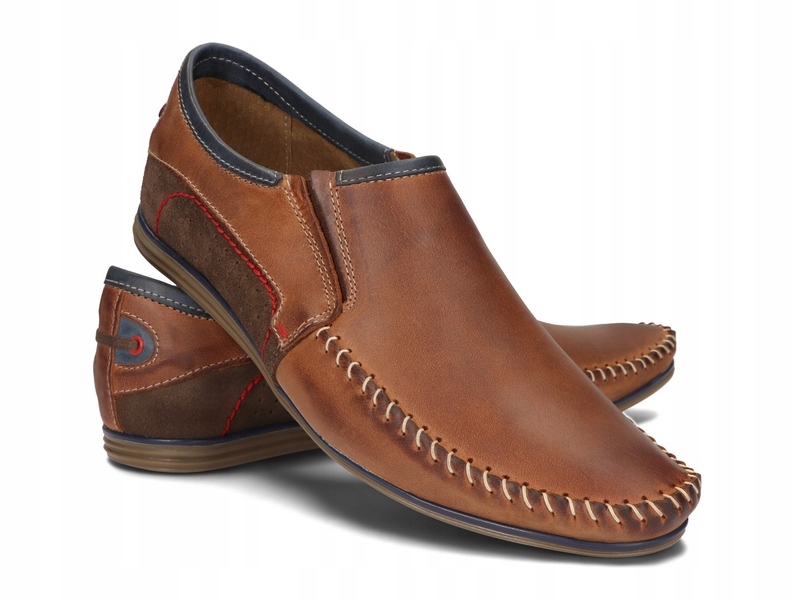 Mokasyny Skórzane Męskie Wsuwane Skóra Naturalna Brązowe 847/33 Rozmiar 44