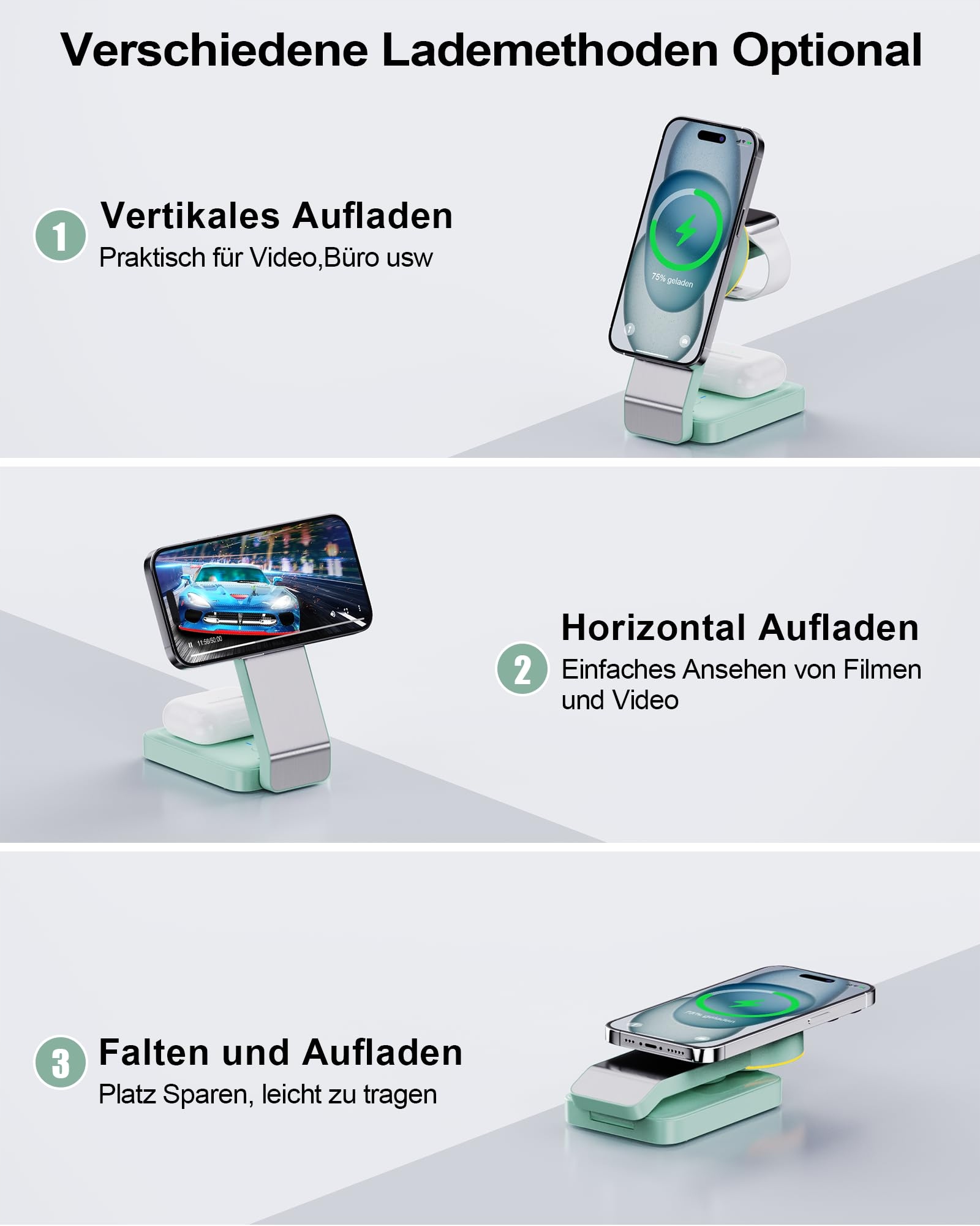 ADADPU MAGSAFE 3W1 Składana Ładowarka iPhone Apple Watch AirPods — miniatura 4