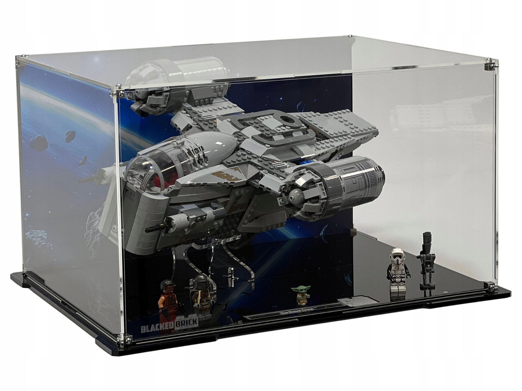 Vitrína s pozadím Blacked Brick pre Lego 75292 Star Wars Mandalorian Pílový list