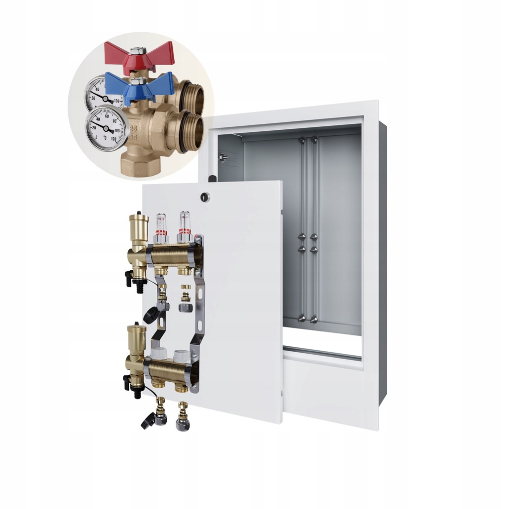 Rozdělovač podlahového vytápění 2 skříňka pod omítku+PEX+ÚHLOVÝ Kulový Ventil