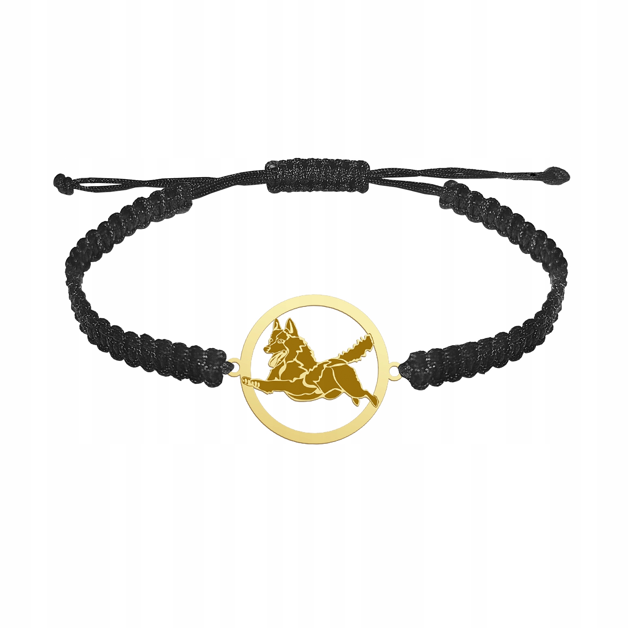 Zlatý náramek se psem Schipperke ryzosti 925 Makramé Dámský Gravírování Bonus