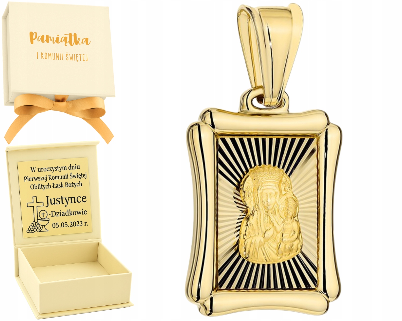 Zlatý medailon Matka Boží Čestochovská v jednoduchosti Diamantová 585 14K